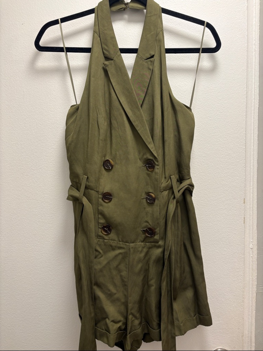 Reiss Olive Green Double-Breasted Halter Romper